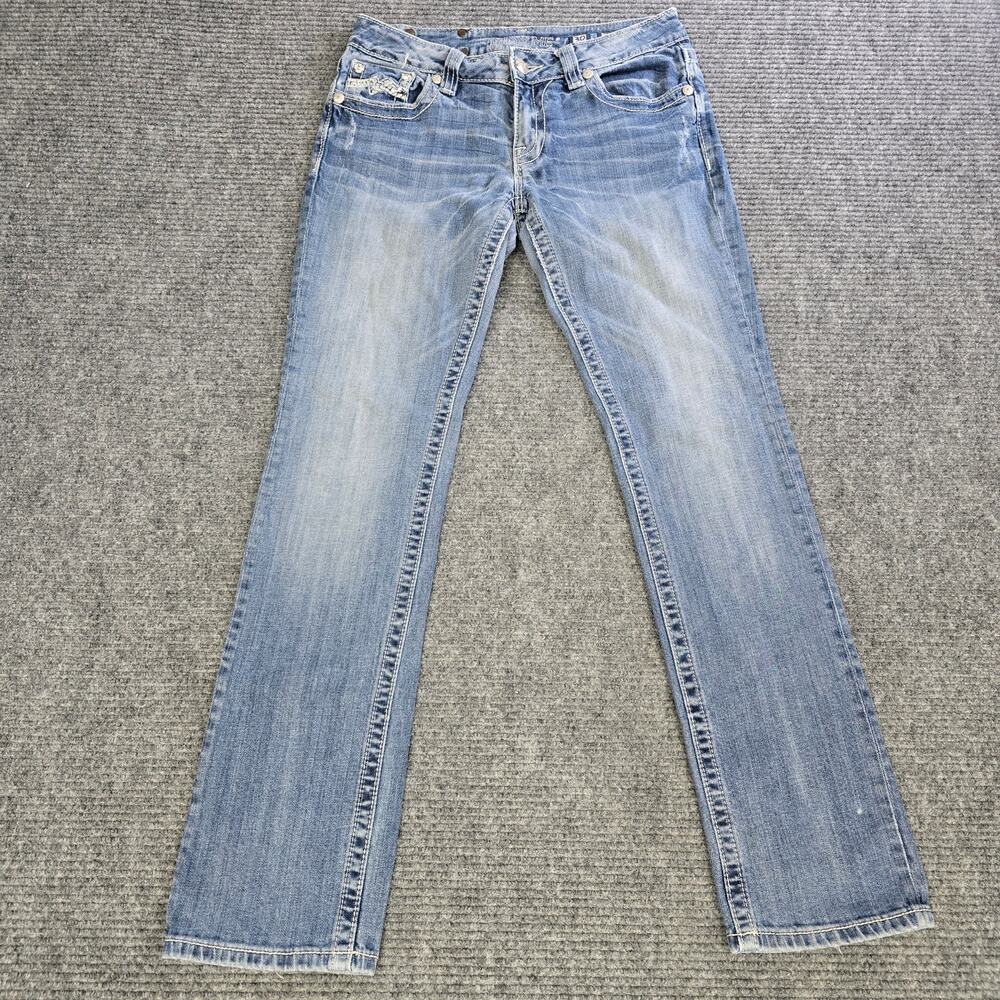 Miss Me Jeans Womens 30x33 Blue Straight Rhinestone Y2K